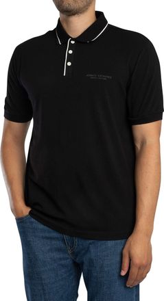 A|X Armani Exchange Mens Essential, Striped Collar Side Milano-New York Logo Lettering Polo Shirt, Black, XL
