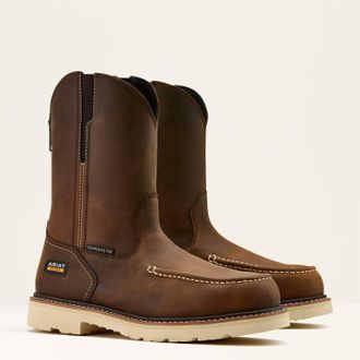 Ariat Mens Rebar Lift Pull On Moc Toe Composite Toe Work Boot - Medium In Distressed Brown