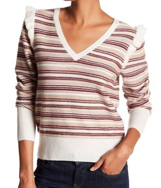 Joie Ruffle Accent Striped Wool & Cashmere Sweater In Multicolor