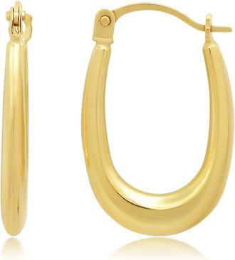 MAX + STONE Solid 14K Yellow Gold 13MM Oval Diamond Cut Hoop Earrings