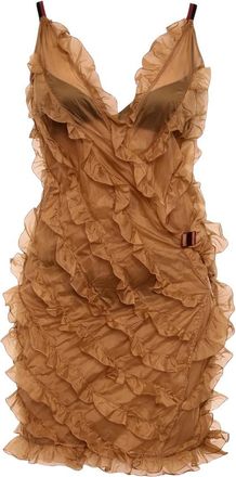 Dsquared2 Brown Transparent V Neck Mini Dress