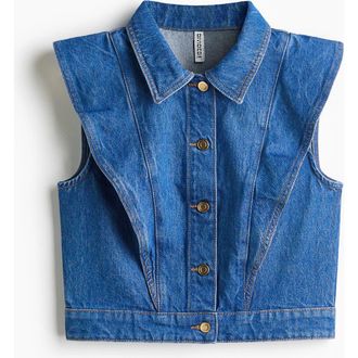 H&M Flounce-trimmed Denim Waistcoat in Denim Blue at Nordstrom, Size Xx-Large
