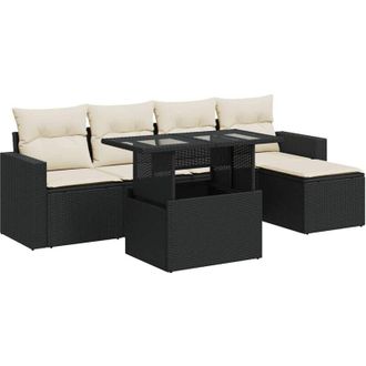 vidaXL Vidaxl - Set De Sof&aacute;s De Jard&iacute;n 6 Piezas Y Cojines Rat&aacute;n Sint&eacute;tico Negro