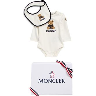 Moncler Cotton Bodysuit & Bib Set in White at Nordstrom, Size 9-12M
