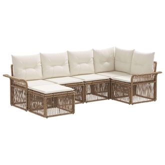 vidaXL Conjunto De Sof&aacute;s De Jard&iacute;n 6 Pcs Beige Rat&aacute;n Sint&eacute;tico Vidaxl