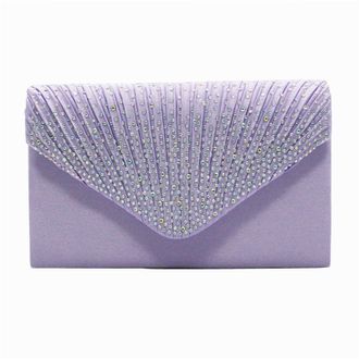 Generic Ladies Large Evening Clutch Bag Satin Bridal Diamond Prom Envelope Compatible with Motorcycle Bags Rear Waterproof, purple, One Size