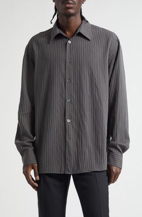 Our Legacy Beyond Stripe Button-Up Shirt in Iron Stripe Ceremony Viscose at Nordstrom, Size 38 Us