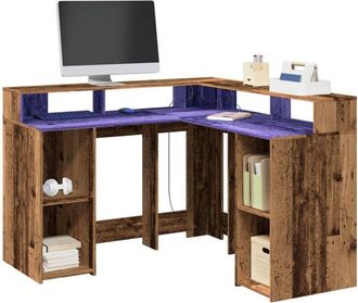 vidaXL vidaXL Scrivania con Luci LED Legno Antico 130x130x91 cm in Truciolato