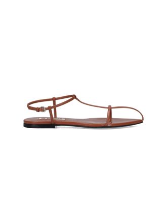 Jil Sander Leather Sandals, Brown, Round Open Toe