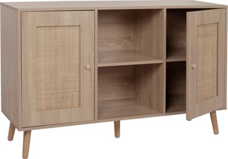 Hhg Aparador Hhg 219, Mueble Cajonera Highboard, Compartimentos De Almacenaje, Madera De Rat&aacute;n Kubu Melamina, Aspecto Roble
