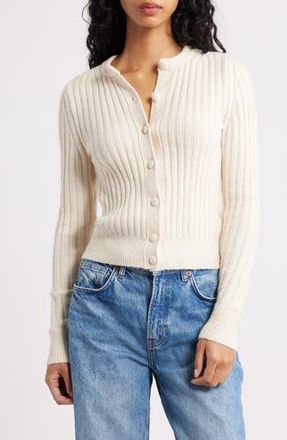 Madewell Rib Cotton & Merino Wool Blend Cardigan in Antique Cream at Nordstrom Rack, Size Xx-Small