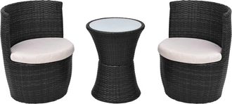 vidaXL Set Mesa Y Sillas De Jard&iacute;n 3 Pzas Y Cojines Poli Rat&aacute;n Negro Vidaxl