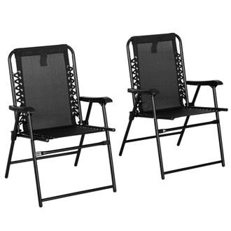 OUTSUNNY 2Pcs Outdoor Patio Folding Chairs - Portable Garden Loungers Black | TJ Hughes
