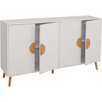 Hhg Credenza HHG 687, mobile cassettiera sideboard, design 3D in legno melaminico, 88x150x40cm, bianco