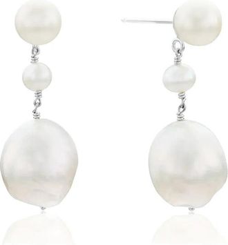 Lily & Roo Silver Large Baroque Pearl Drop Stud Earrings