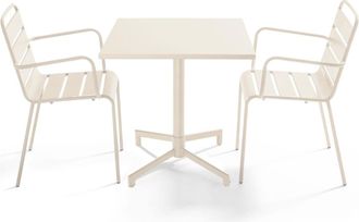 Oviala Mesa de jard&iacute;n de 70 cm y 2 sillas en metal marfil