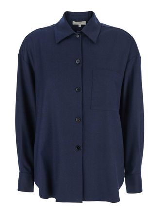 Antonelli Blue Shirt With Classic Collar And Dropped Shoulders In Wool Blend Woman