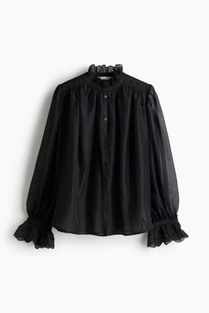 H&M Bluse mit Broderie Anglaise - Schwarz