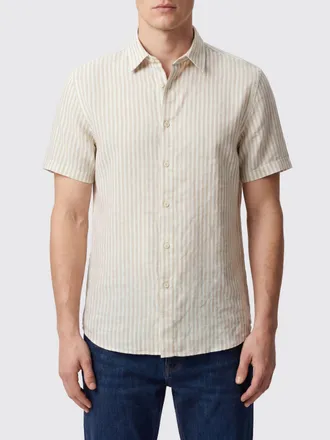 120% Lino Camicia a righe a maniche corte in lino con vestibilit&agrave; slim