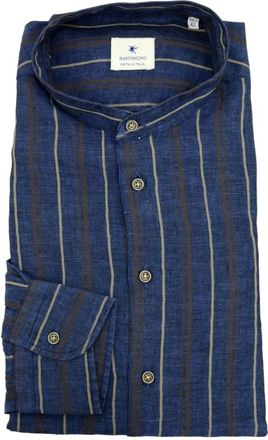 Bastoncino Slim Fit Puro Lino Coreana Shirt - Heren - Casual Overhemden - Blauw - 2XL - Linnen - Overhemden