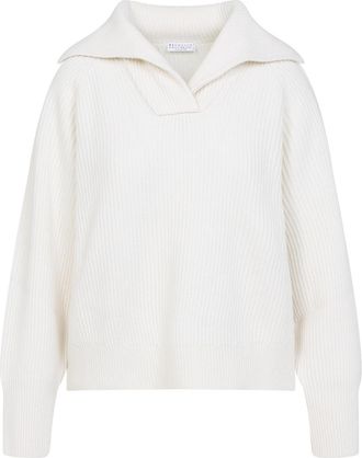 Brunello Cucinelli Brunello Cucinelli Womens Polo Neck Sweater - Ivory Silk - Size X-Small