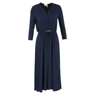 Lanvin Lanvin midi-jurk met V-hals, plooien en lange mouwen in marineblauw polyester