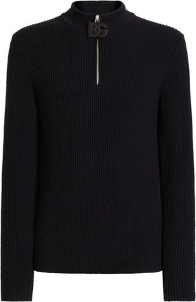 Dolce & Gabbana QUARTER ZIP LOGO SWEATER Size: 48, colour: BLACK