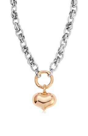 Ettika Mixed Finish Heart Pendant Necklace in Rhodium/gold at Nordstrom