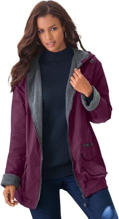 Roaman's Plus Size Hooded Nylon Jacket in Dark Berry at Nordstrom, Size Medium