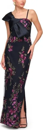 JS Collections Piper Bow Embroidered Evening Gown in Magenta/navy at Nordstrom, Size 18
