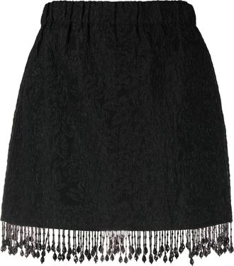 Ganni fringed jacquard skirt - women - Recycled Polyester/Polyamide/Polyester/Recycled Polyester - 42 - Black