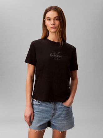 Calvin Klein Jeans T-Shirt CALVIN KLEIN JEANS CLASIC MONOLOGO TEE, Damen, Gr. XXL (46), schwarz, Web, Obermaterial: 100% Baumwolle, unifarben, regular fit normal, Rundha