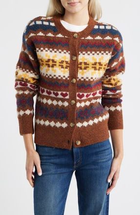 Lucky Brand Fair Isle Cardigan in Bitter Chocolate at Nordstrom, Size Xx-Large