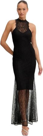 Twinset Halter Lace Maxi Dress - Dames - Feestkleedjes - Zwart - M - Polyester - Kleedjes