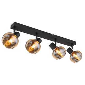 Netlighting Tokki Ceiling Spotlight Bar Matt Black Amber Glass Shade 4x E14