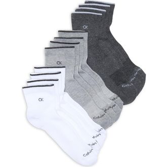 Calvin Klein 6-Pack Cushioned Quarter Socks in Heather Grey Assorted at Nordstrom Rack