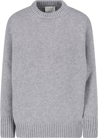 Malo Grey Ribbed Crewneck Cashmere Sweater