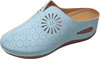 Generic Spring and Summer New Hollowed Out Breathable Heel Shoes for Women Comfortable One Foot Sandals for Women Slippers for Women Summer (Sky Blue, 6.5)