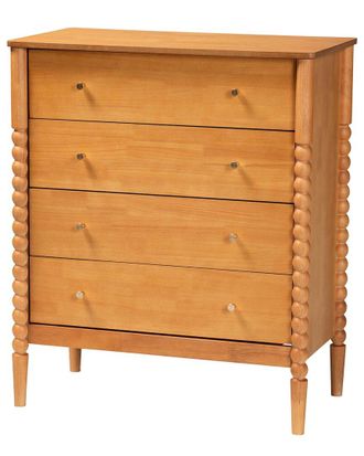 Baxton Studio Lucera Mid-Century Bobbin Wood 4-Drawer Chest
