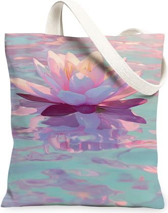 Generic Floral Canvas Tote Bag, Vintage Flower Design Reusable Grocery Bags, Elegant Lightweight Washable Shoulder Strap Canvas Bag, Peach, 13x15 Inch