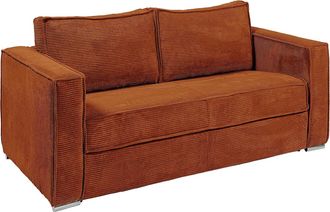 Vente-Unique Divano Letto 3 Posti Express In Velluto A Coste Terracotta Letto Con Doghe Larghe 140 Cm Materasso 14 Cm - Loreto