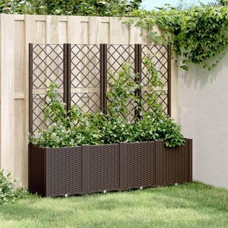 Berkfield Home Garden Planter with Trellis Brown 160x40x140 cm PP | Size: 160 x 40 x 140 cm
