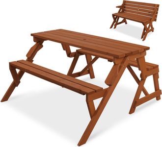Best Choice Products 2-in-1 Outdoor Interchangeable Wooden Picnic Table/Garden Bench for w/ Umbrella Hole