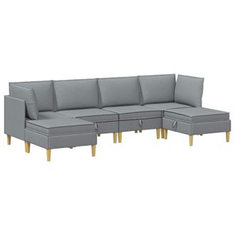 vidaXL Juego De Sof&aacute; Modular Con Almacenamiento 6 Pcs Gris Claro Tela Vidaxl