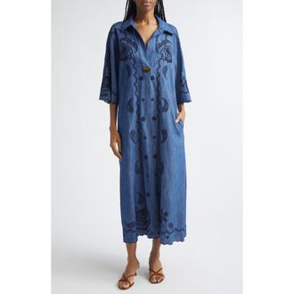 Zimmermann Aster Paisley Embroidered Denim Midi Dress in Railway Blue at Nordstrom, Size 0P