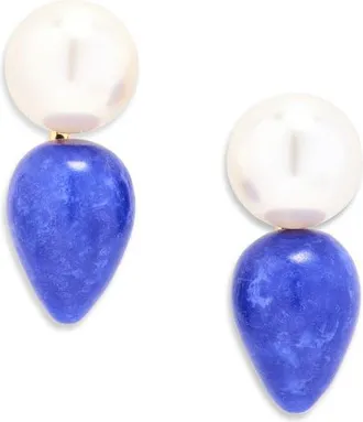 Lele Sadoughi Lapis Stone & Faux Freshwater Pearl Double Drop Earrings at Nordstrom