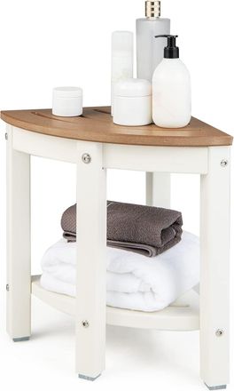 Costway Costway Taburete De Ducha De Esquina, Banco Impermeable De Ba&ntilde;o Con Estante De Almacenamiento, Asiento Ba&ntilde;era Adulto Para Ducha Para Uso En Interiores