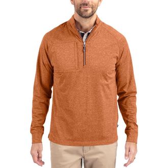 Cutter & Buck Adapt Heather Quarter Zip Pullover in Mushroom Heather at Nordstrom, Size Xxx-Large
