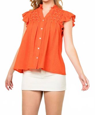 THML Clothing Embroidered Button Down Top In Orange