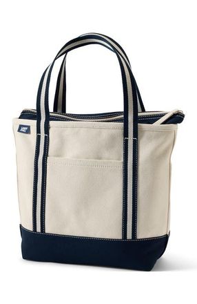 Lands End Zip Top Canvas Tote Bag in Natural/navy Stripe at Nordstrom, Size Medium